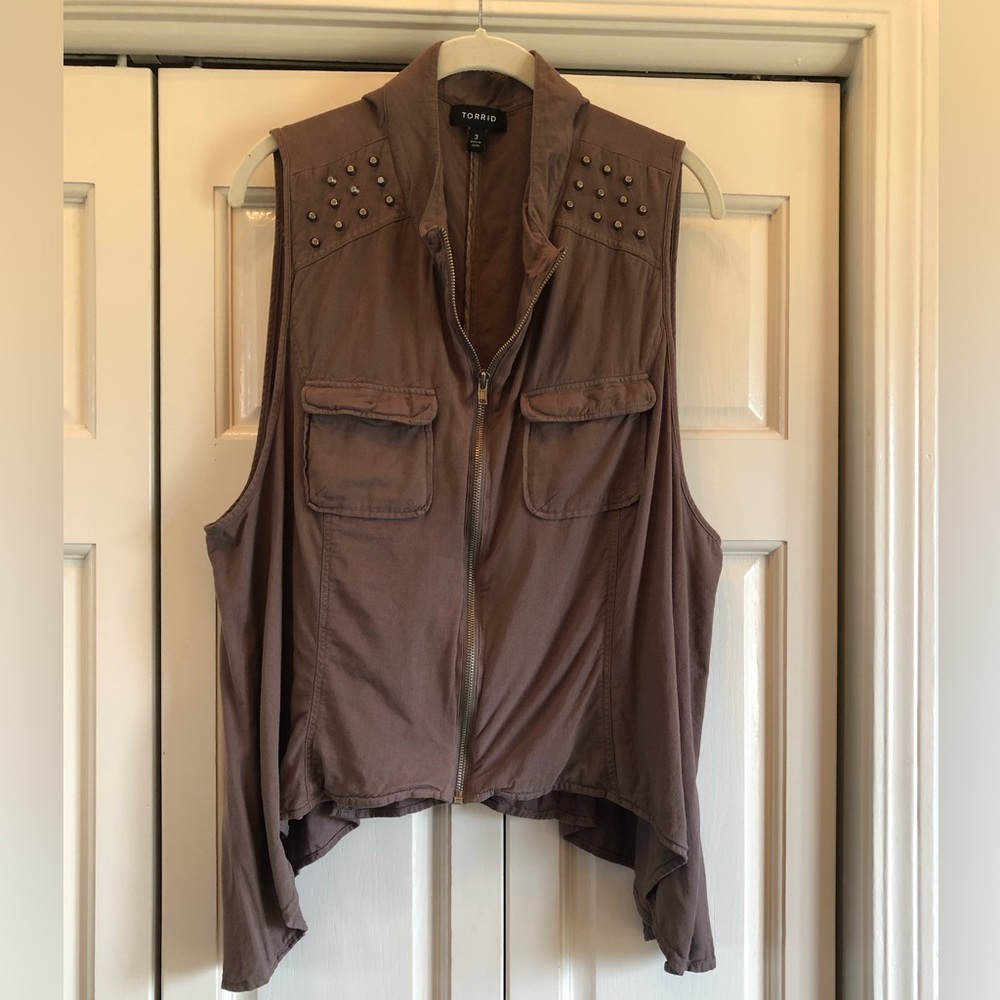 Torrid, 3, grayish brown zipper vest with studs